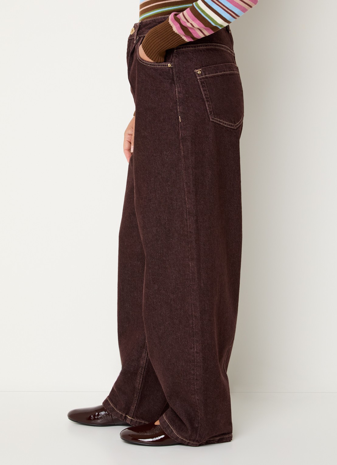 Mos Mosh MMScottie Marble high waist wide leg jeans met gekleurde wassing - detail 4 bordeauxrood