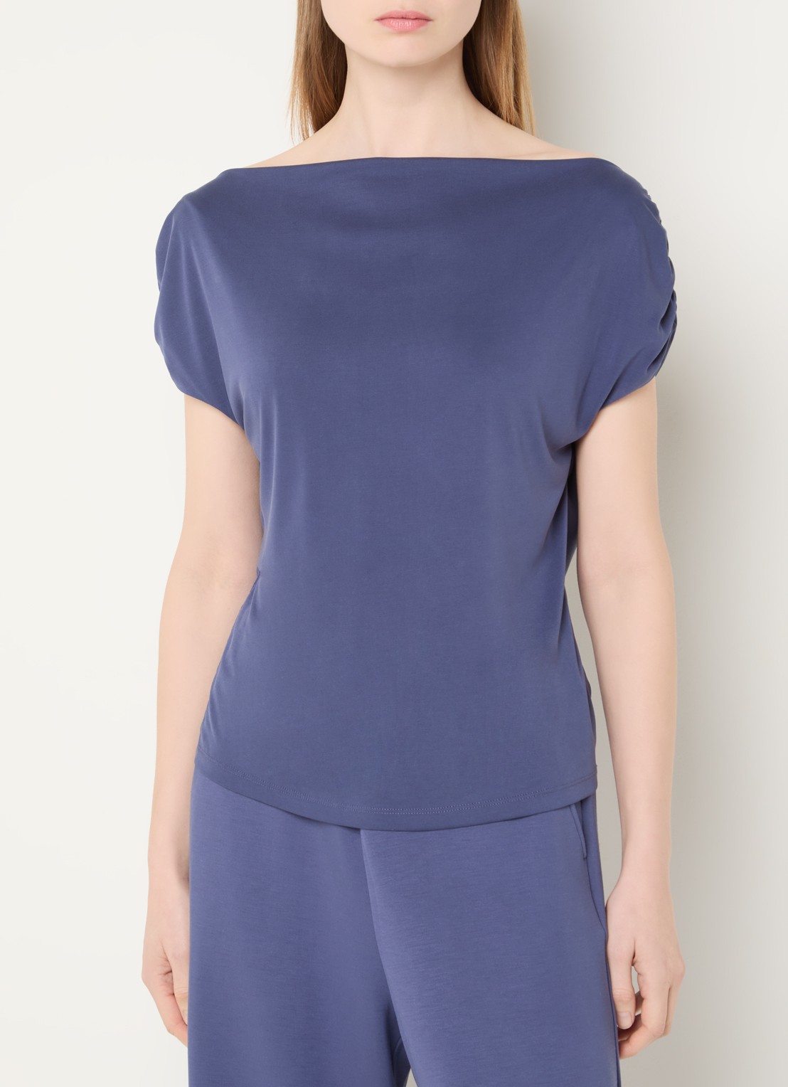 Mos Mosh MMShima top met boothals - detail 3 staalblauw