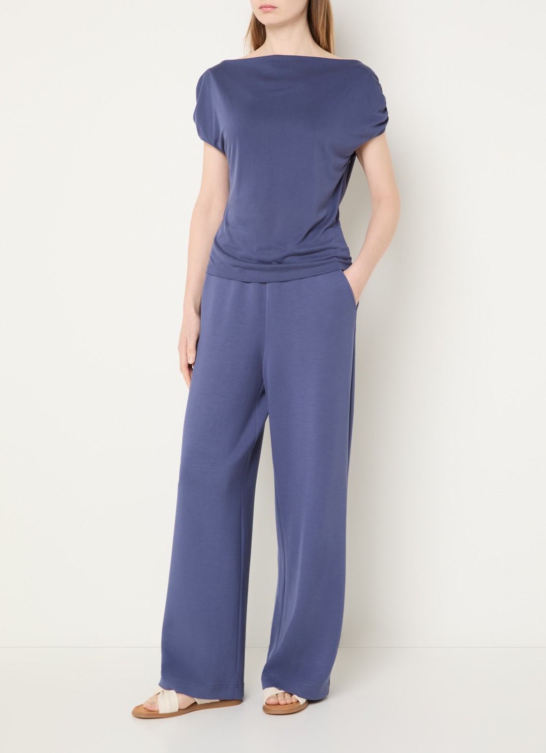 Mos Mosh MMShima top met boothals - voorkant 2 staalblauw
