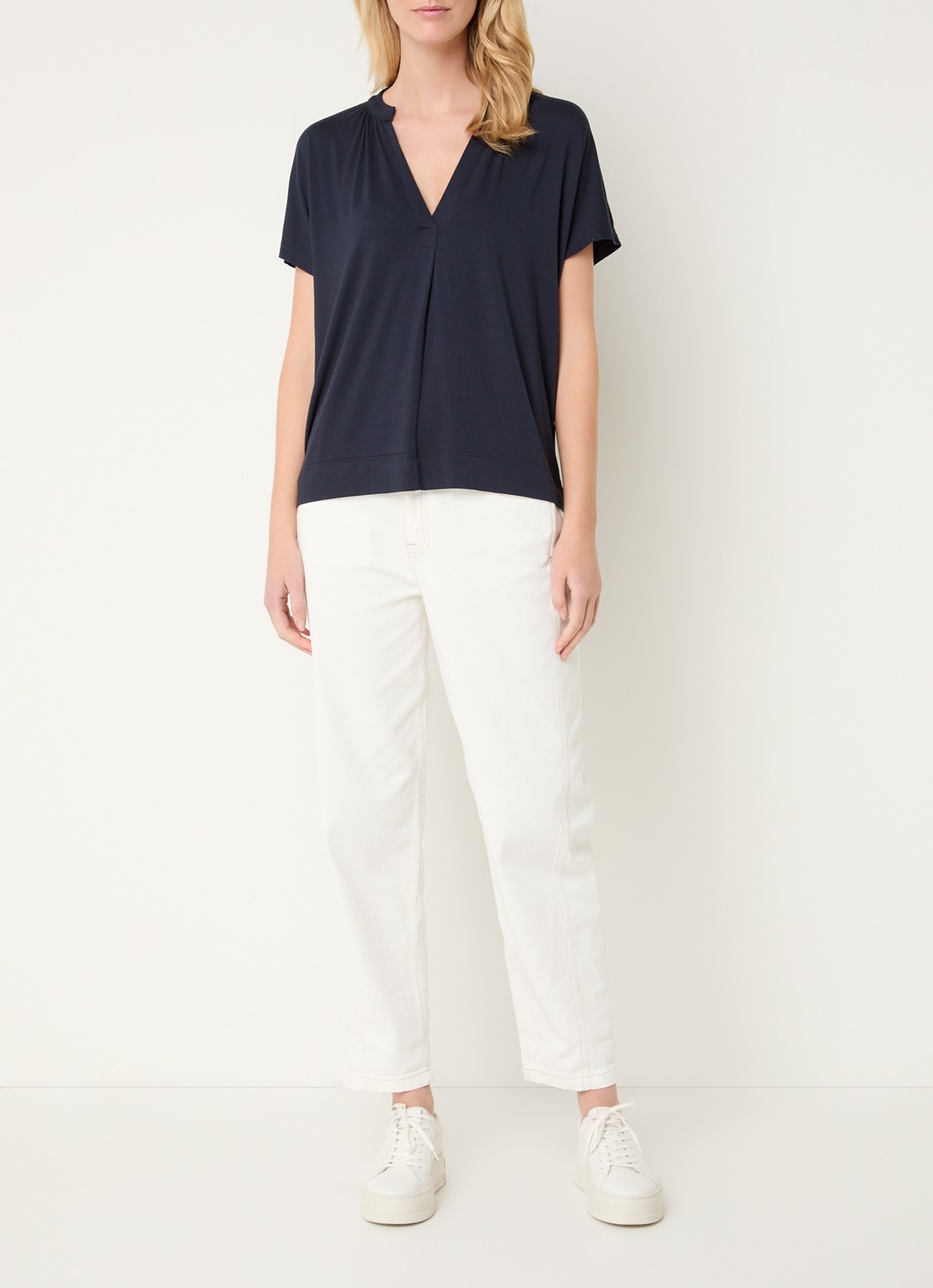 Mos Mosh MMShira T-shirt met V-hals - voorkant 3 donkerblauw