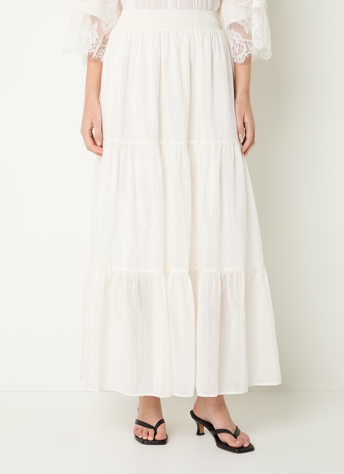 Mos Mosh MMSilka gelaagde maxi rok in zijdeblend - detail 4 gebroken wit
