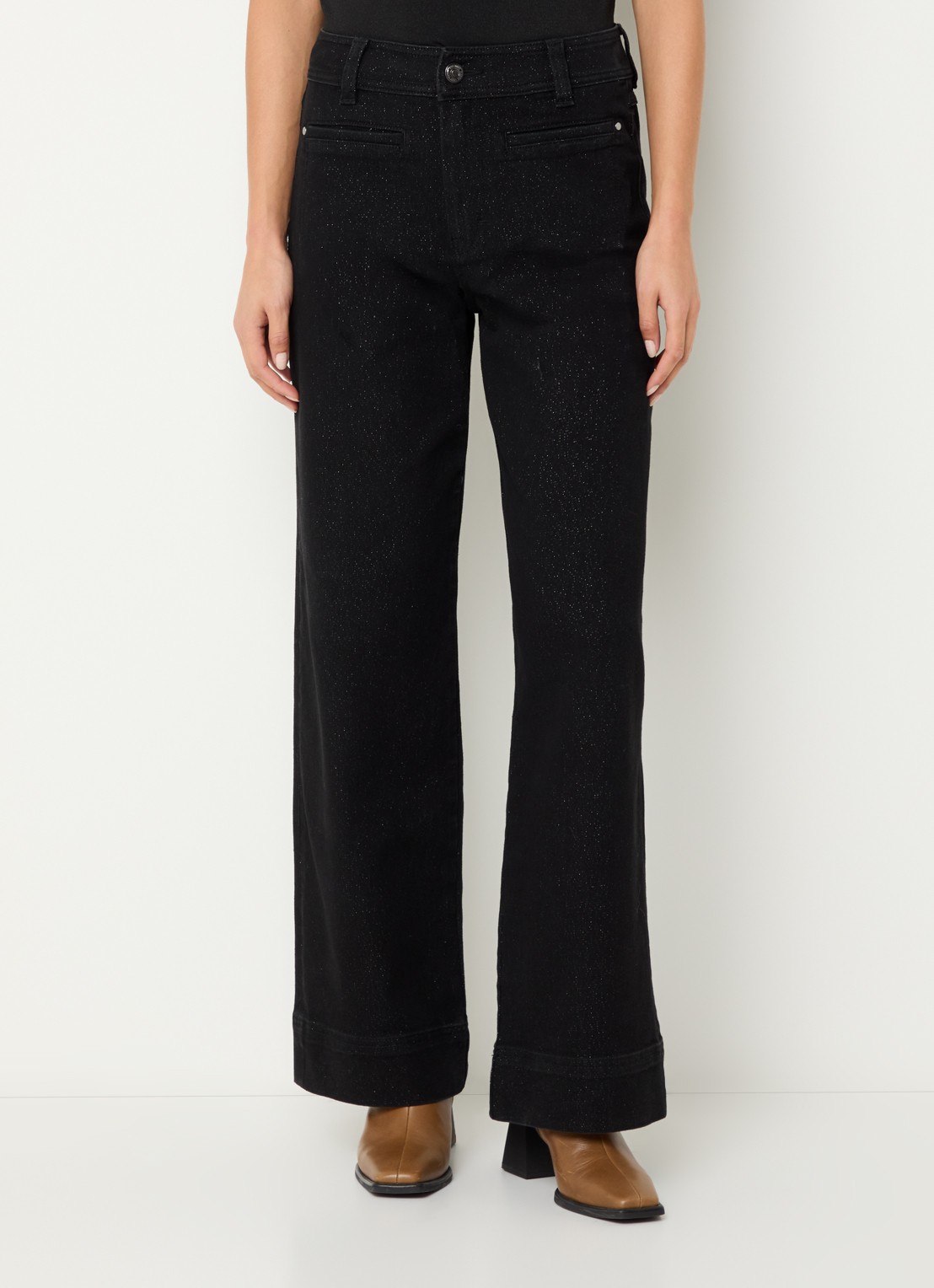 Mos Mosh MMSoey high waist wide leg jeans met lurex - detail 3 zwart
