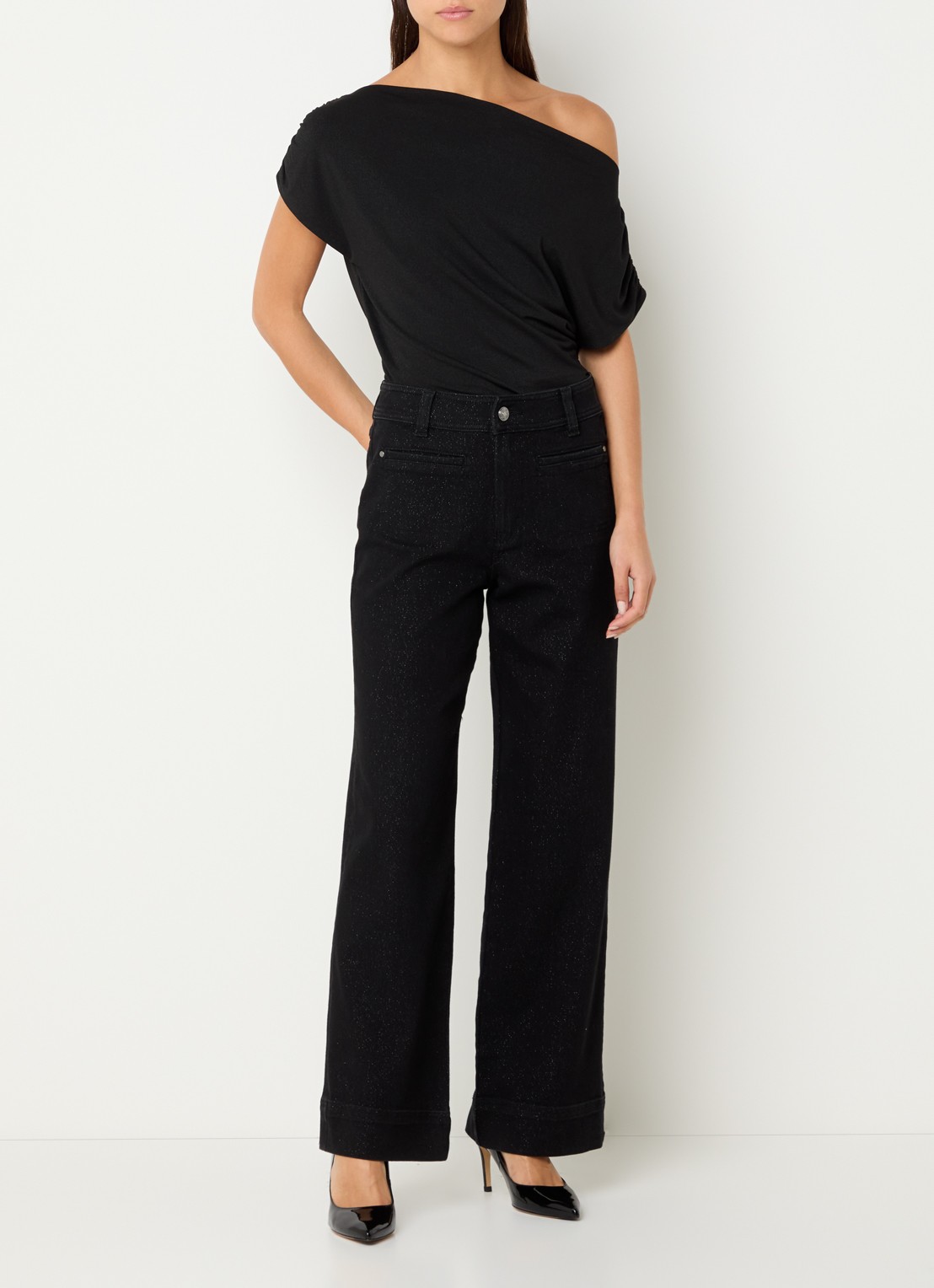 Mos Mosh MMSoey high waist wide leg jeans met lurex - voorkant 2 zwart