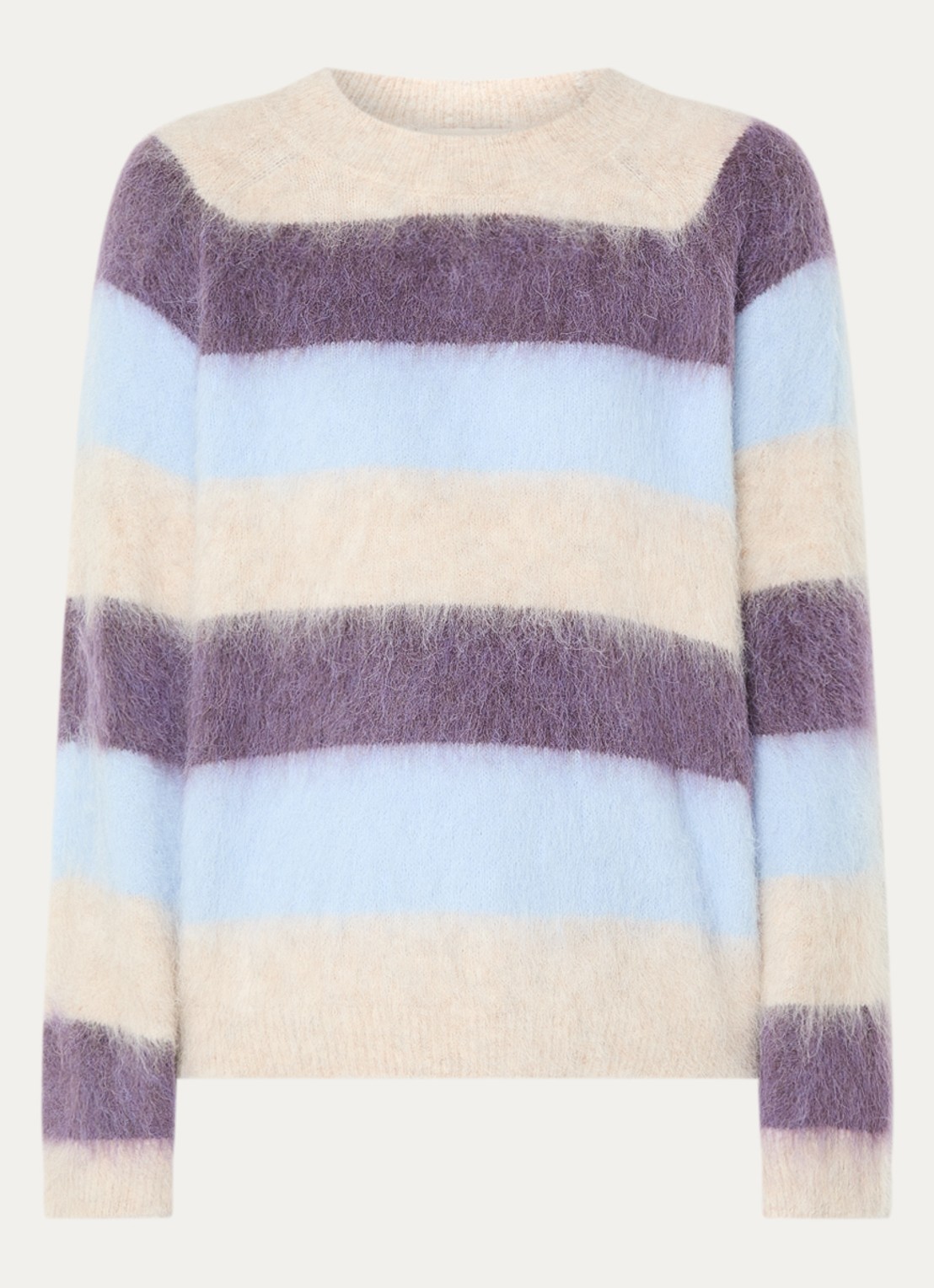 Mos Mosh MMSuvi grofgebreide trui in alpaca wolblend met streepprint - voorkant 2 paars