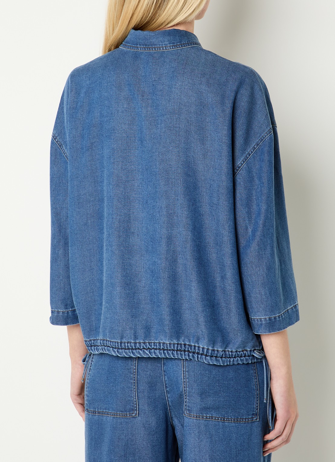 Mos Mosh MMTessa Lich blouse van chambray met borstzak - achterkant indigo