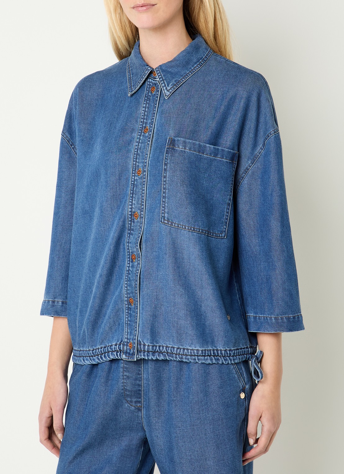 Mos Mosh MMTessa Lich blouse van chambray met borstzak - detail 2 indigo