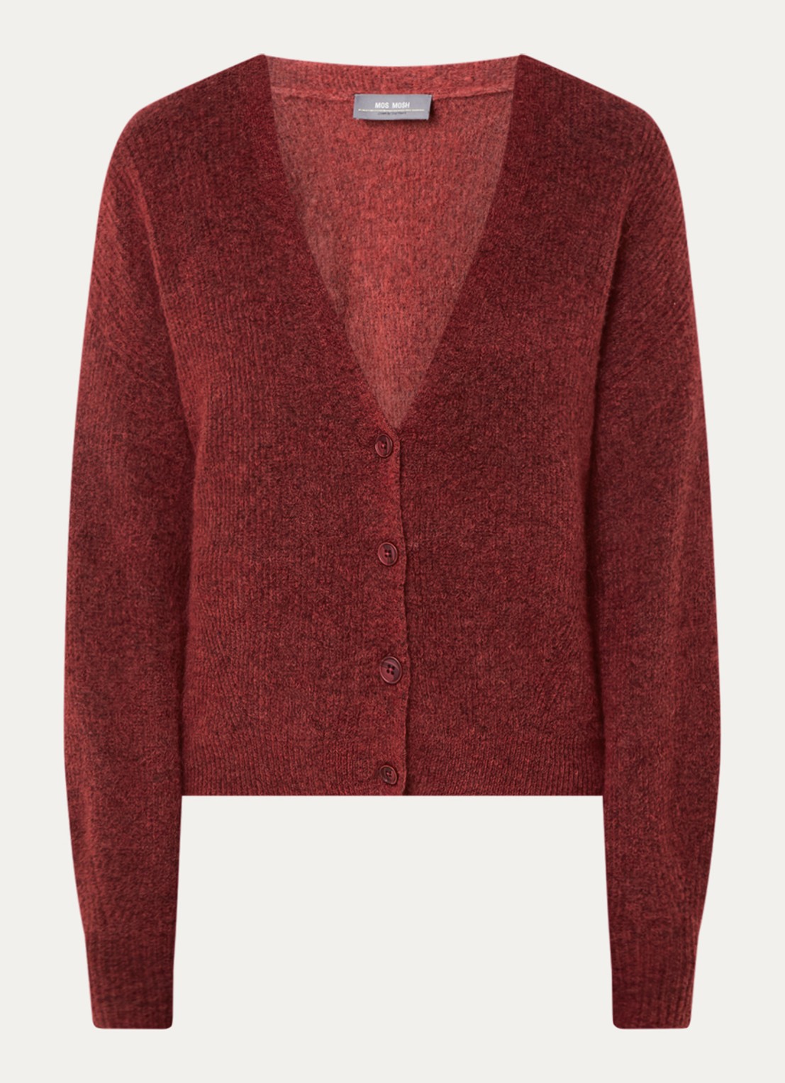 Mos Mosh MMThora fijngebreid vest in alpaca wolblend met ballonmouw - voorkant 3 steenrood