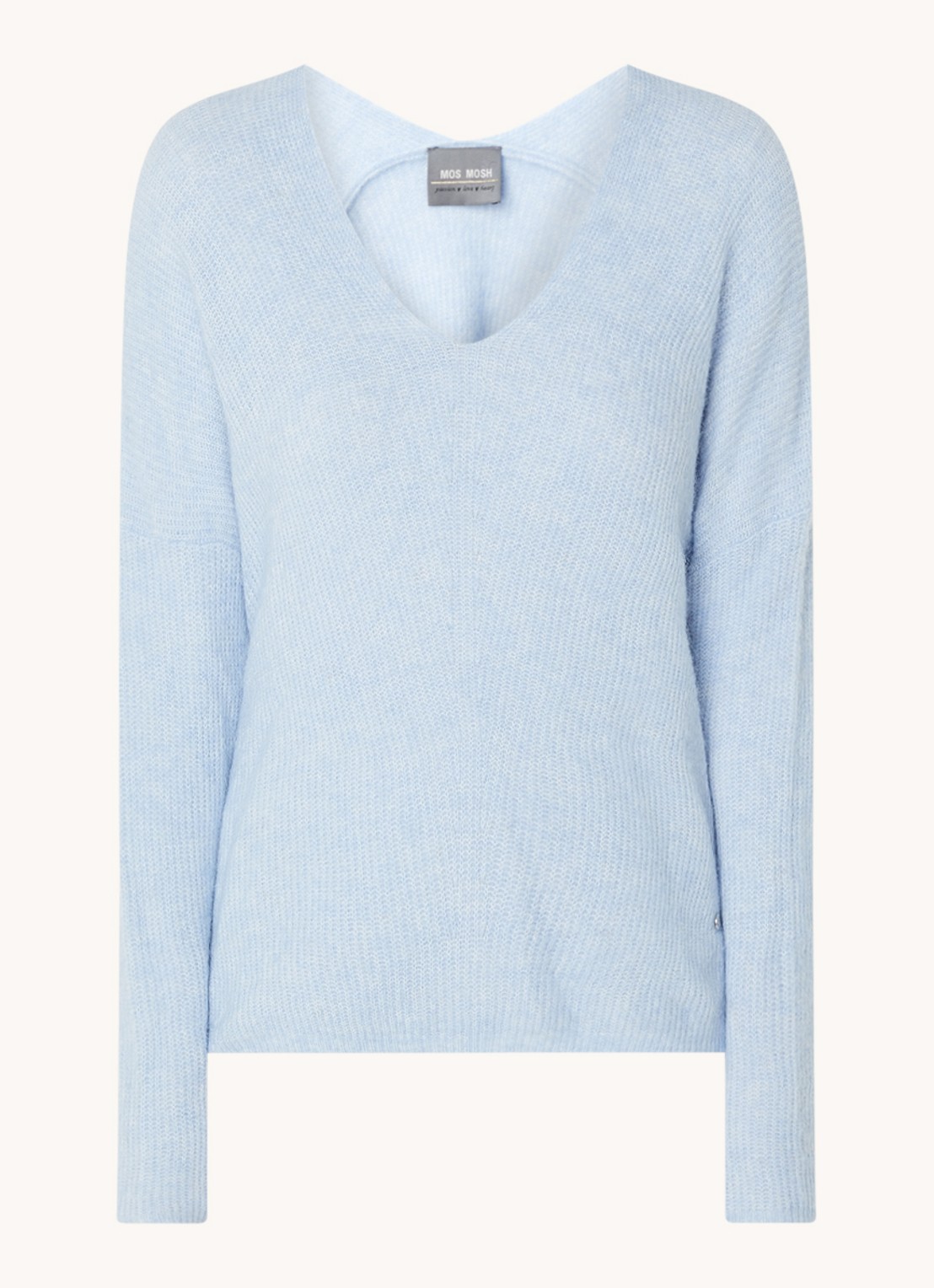 Mos Mosh MMThora fijngebreide pullover in alpaca wolblend met V-hals - voorkant 2 cashmere blue / kobaltblauw