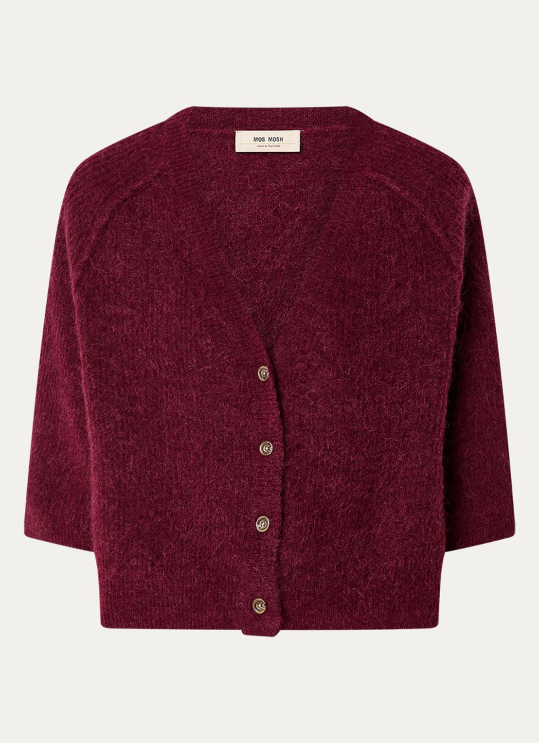 Mos Mosh MMThora Lizet grofgebreid vest in kasjmierblend - voorkant 2 bordeauxrood