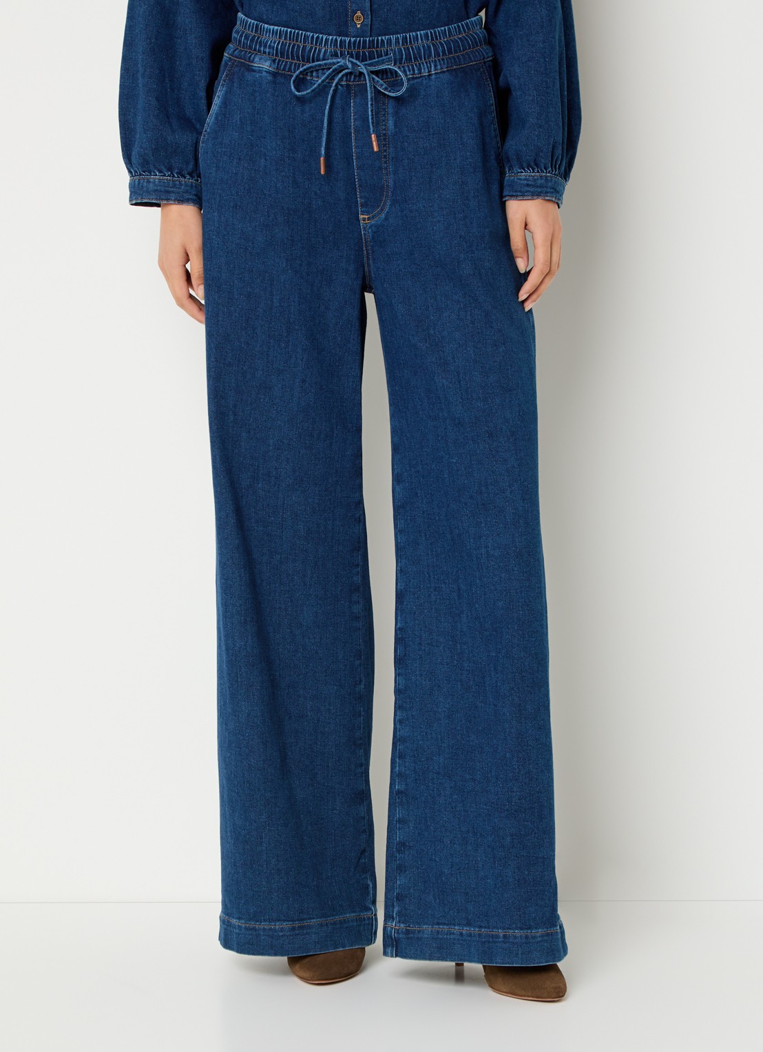 Mos Mosh MMVasco high waist wide leg jeans met donkere wassing - detail 4 donkerblauw