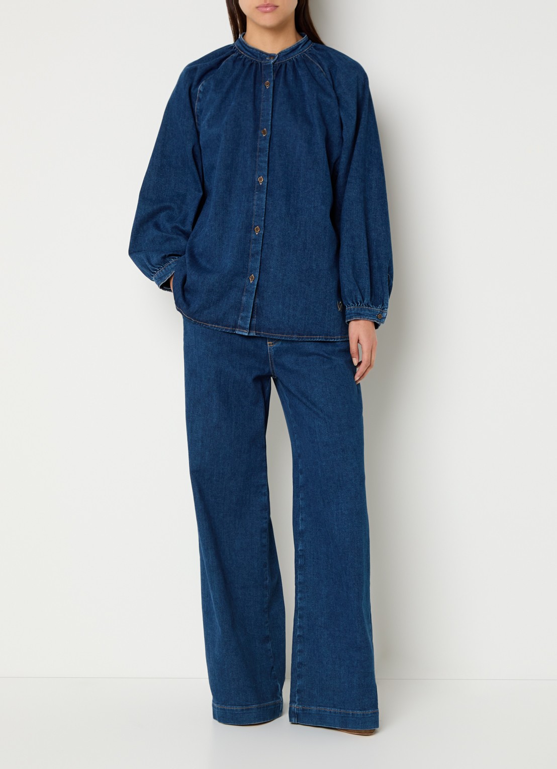 Mos Mosh MMVasco high waist wide leg jeans met donkere wassing - voorkant 3 donkerblauw