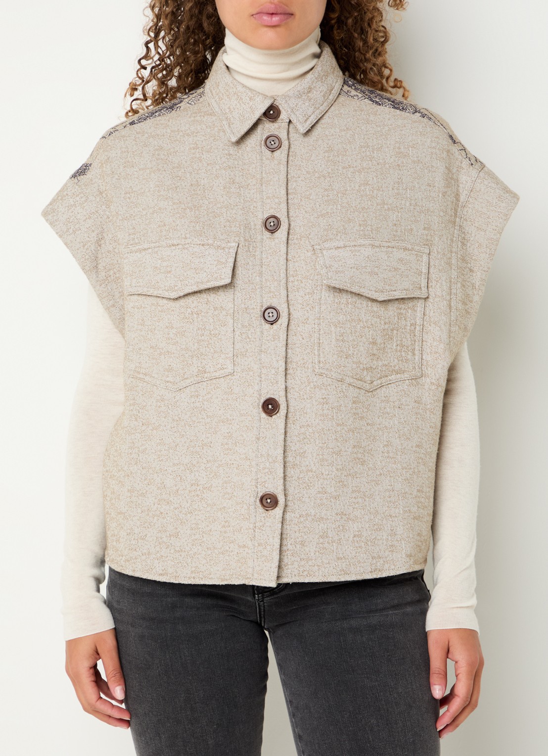 Mos Mosh MMVersa Tale gilet met jacquard dessin - detail 3 zand