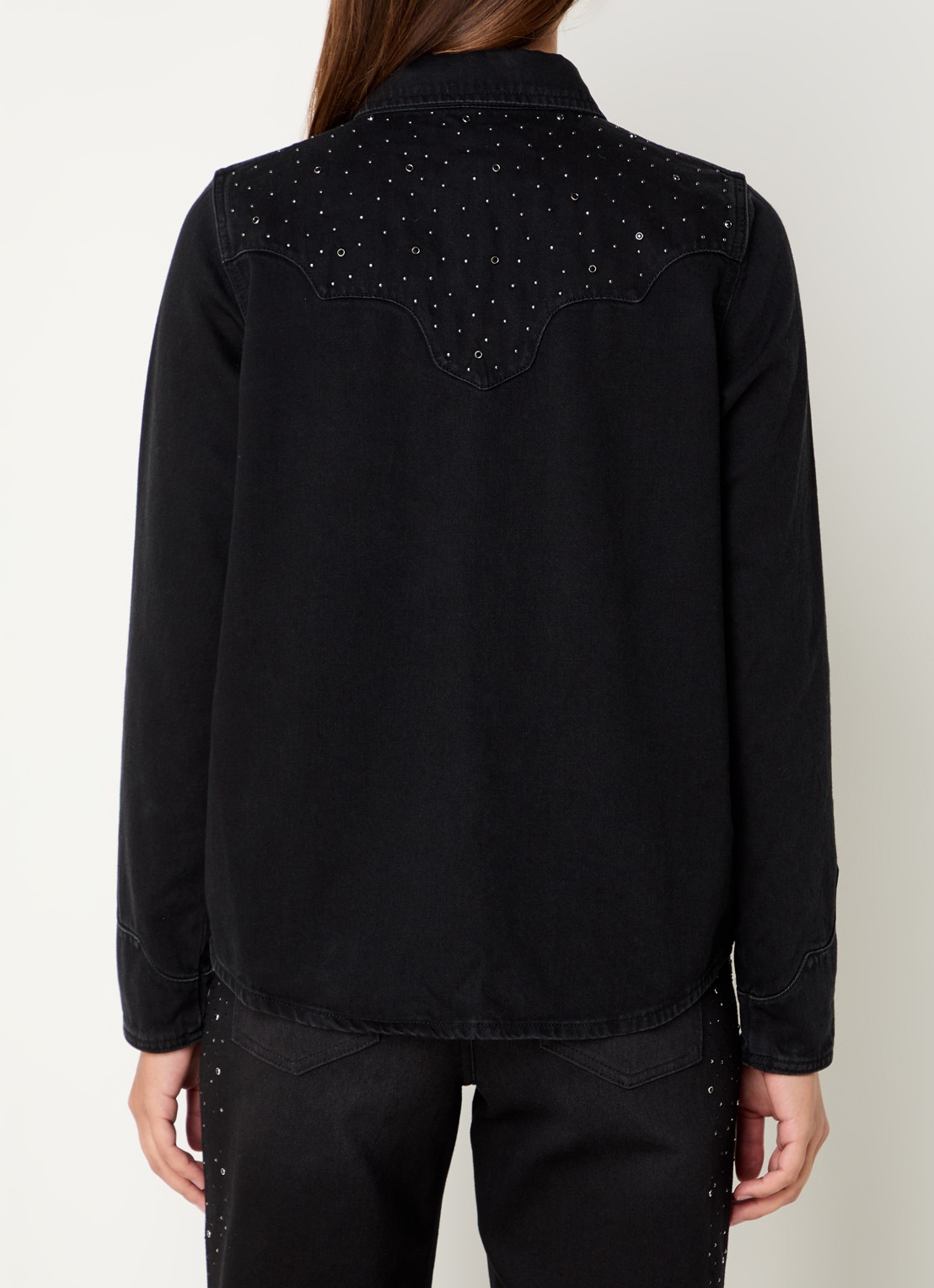 Mos Mosh MMVira blouse van denim met strass - achterkant zwart