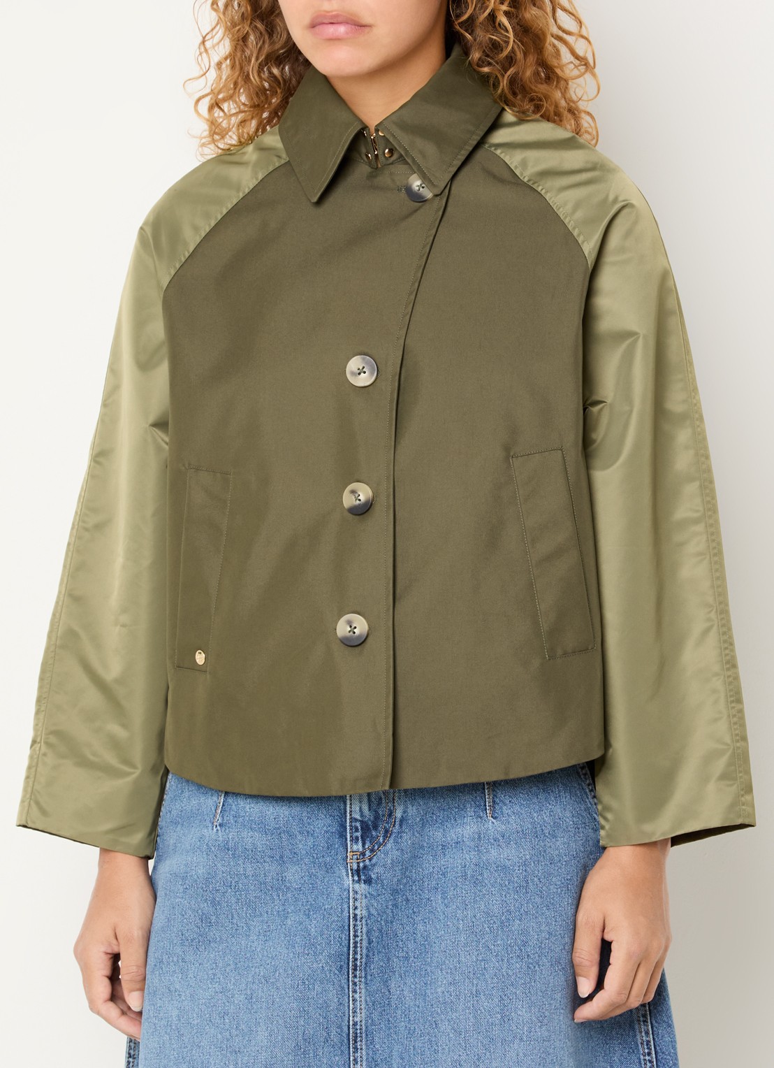 Mos Mosh MMZyla trenchcoat met steekzakken - detail olijfgroen