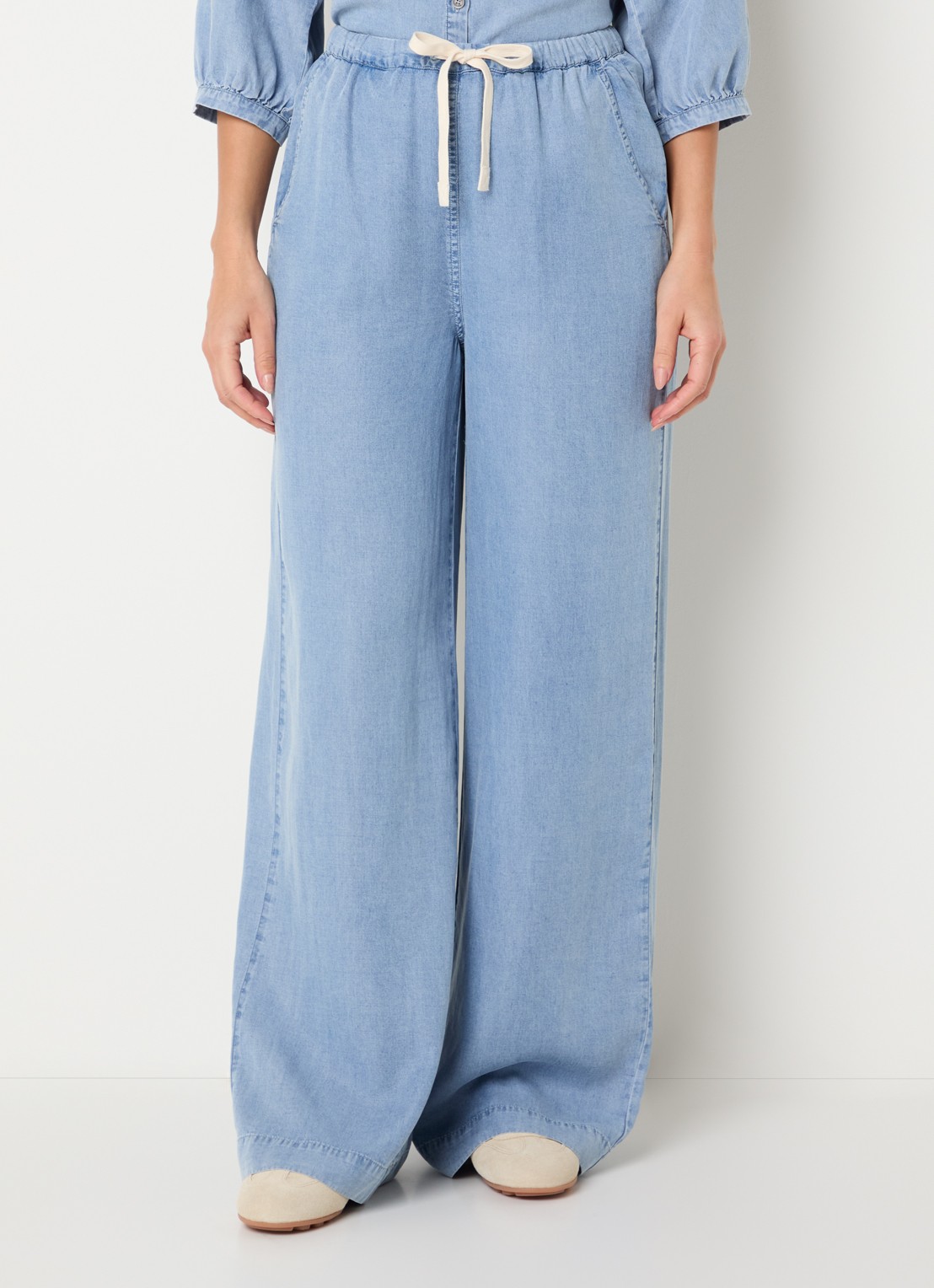 Moscow Barrow high waist wide fit broek van chambray - detail 4 indigo