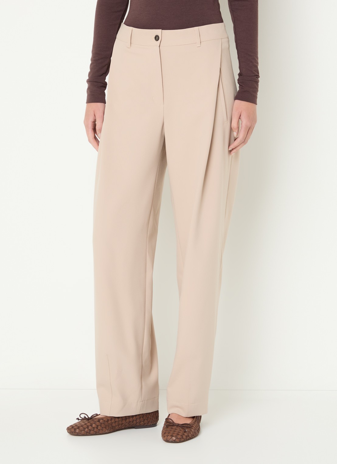 Moscow Colette high waist straight fit pantalon met steekzakken - detail beige