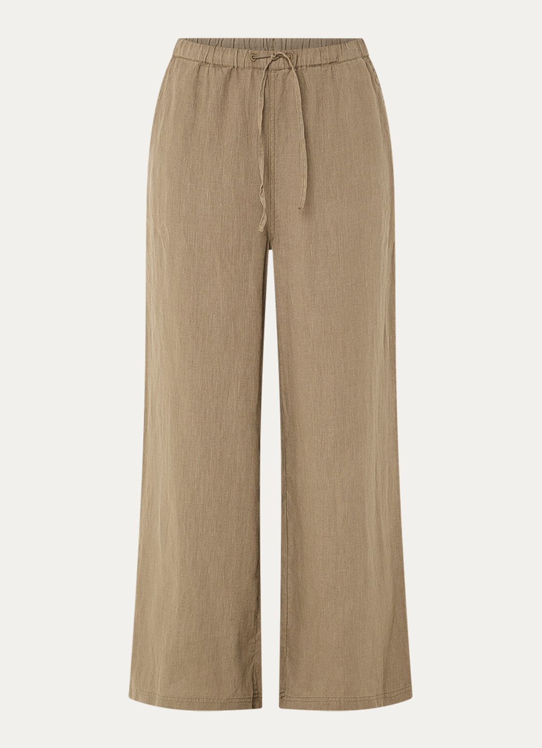 Moscow Heylow mid waist wide fit broek van linnen met steekzakken - voorkant khaki