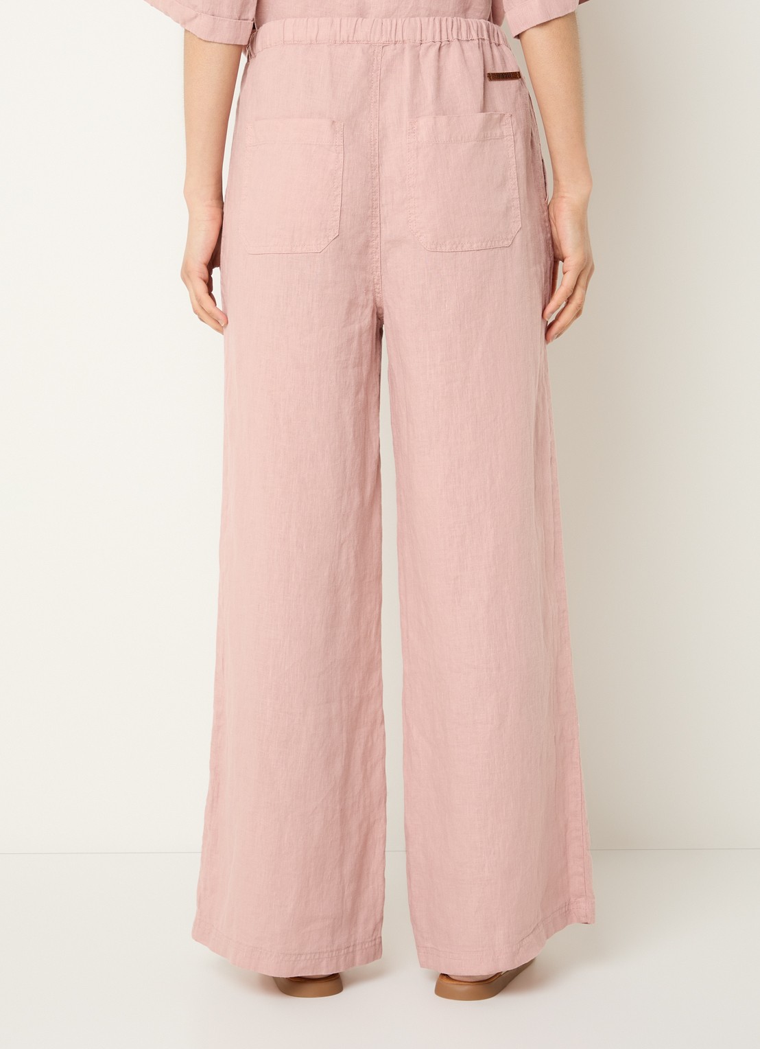 Moscow Heylow mid waist wide fit broek van linnen met steekzakken - achterkant 4 roze
