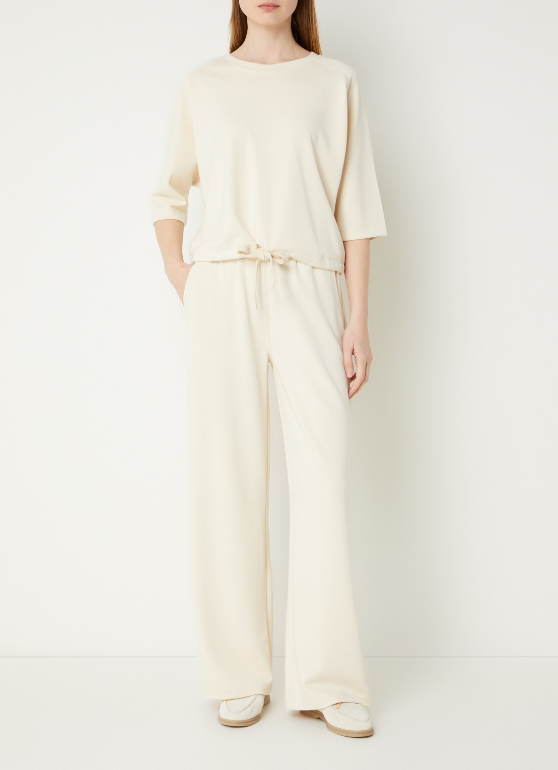 Moscow Jo high waist wide fit pantalon met steekzakken - voorkant 4 creme