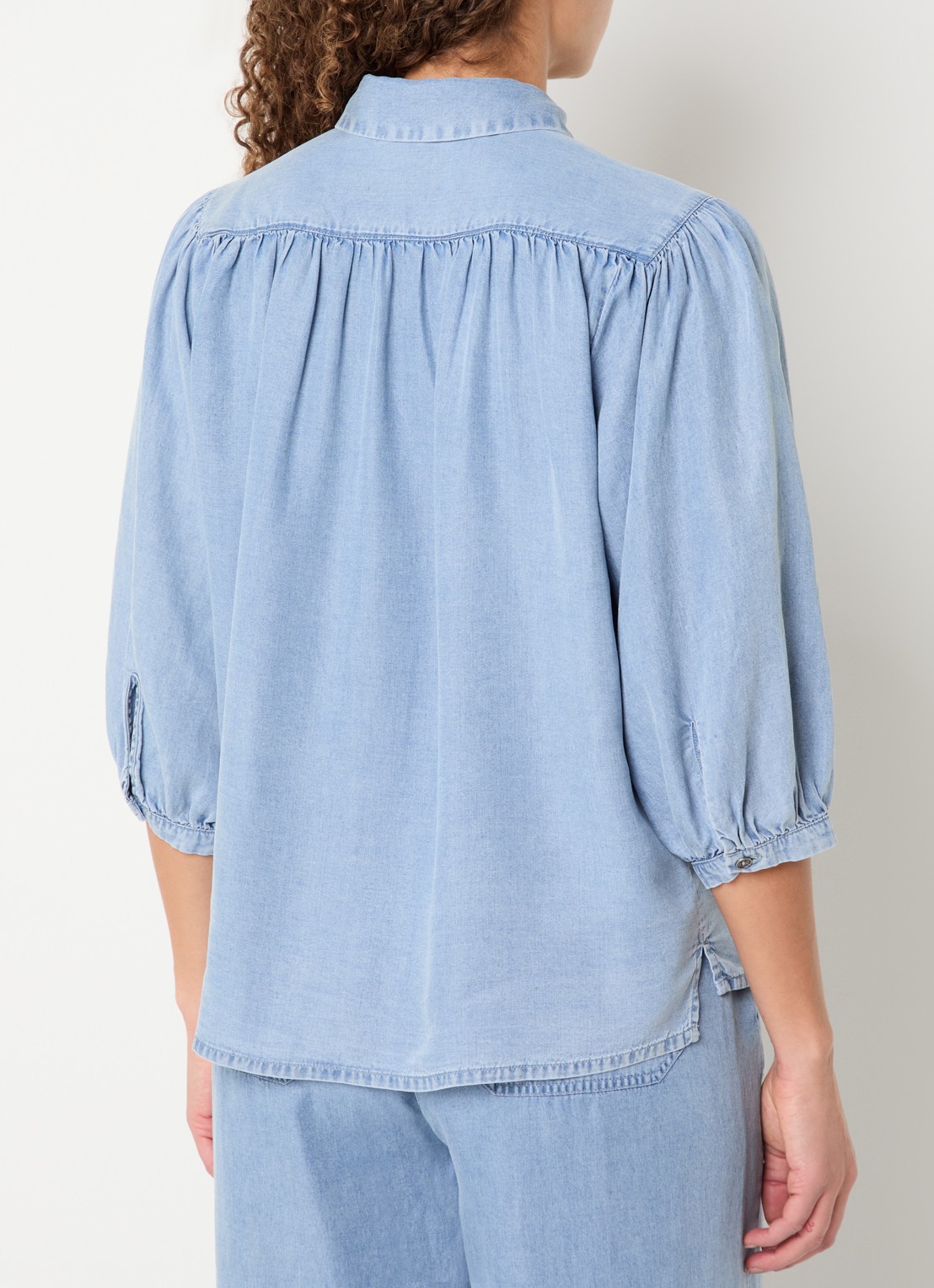 Moscow Jorn blouse van chambray - achterkant 2 blauwgrijs