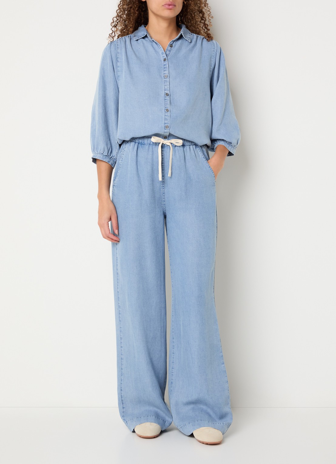 Moscow Jorn blouse van chambray - voorkant 4 blauwgrijs