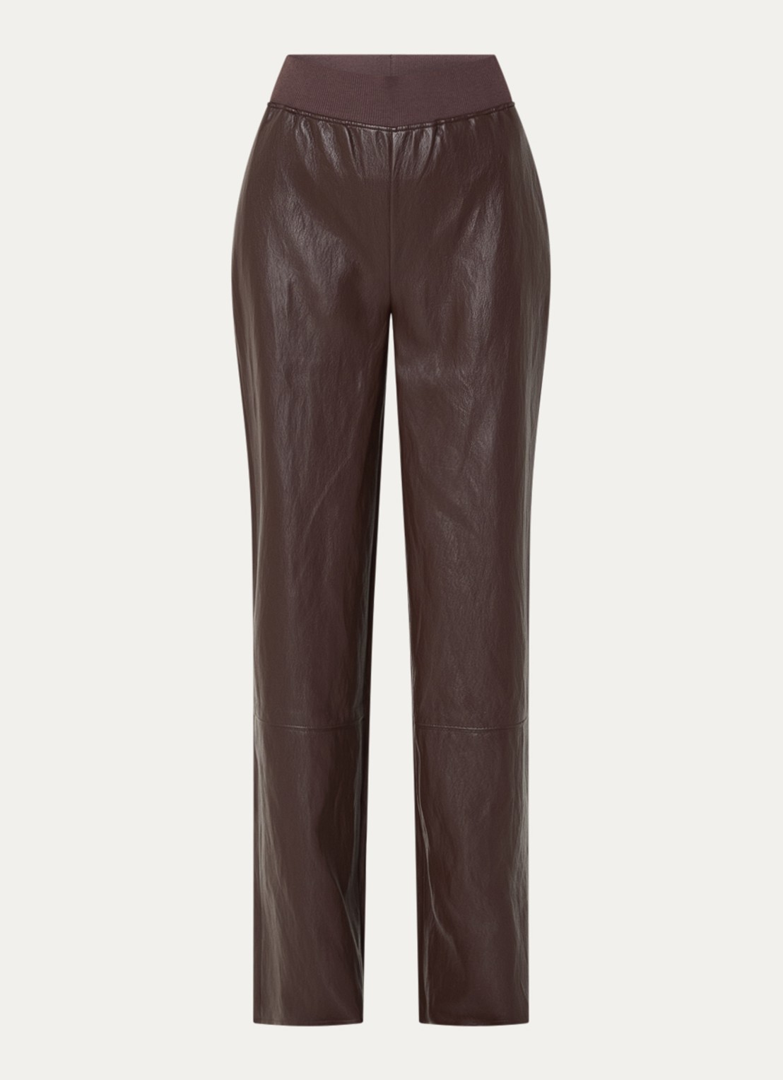 Moscow Margaux high waist wide fit broek van imitatieleer - voorkant 3 donkerbruin