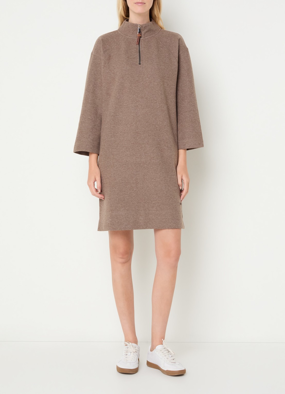 Moscow Mini trui-jurk met halve rits - voorkant 4 donkerbeige