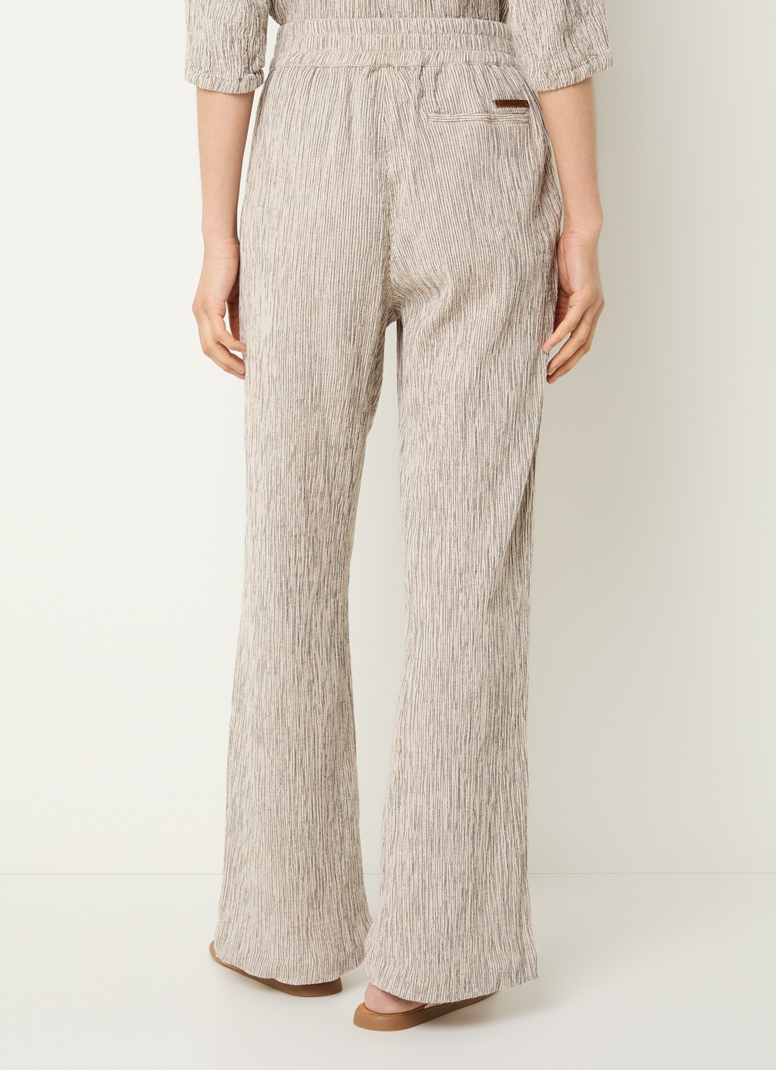 Moscow Percy high waist wide fit broek met steekzakken - achterkant zand