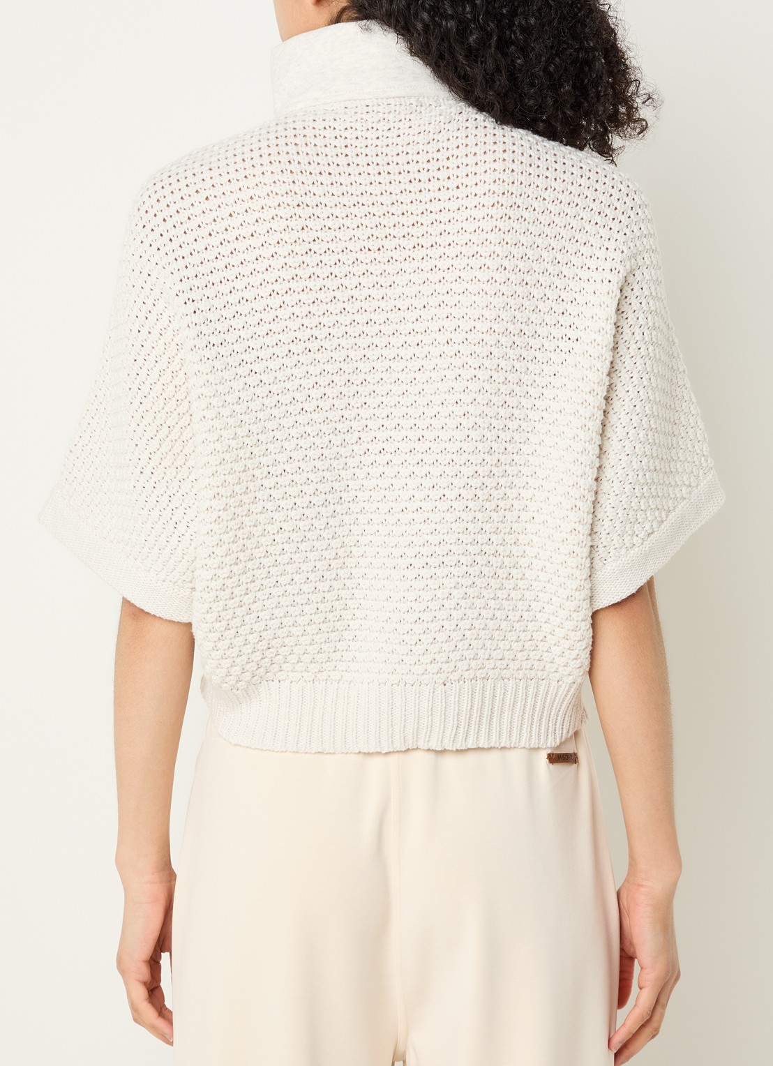 Moscow Tim grofgebreid vest van katoen met opstaande kraag - achterkant 4 beige