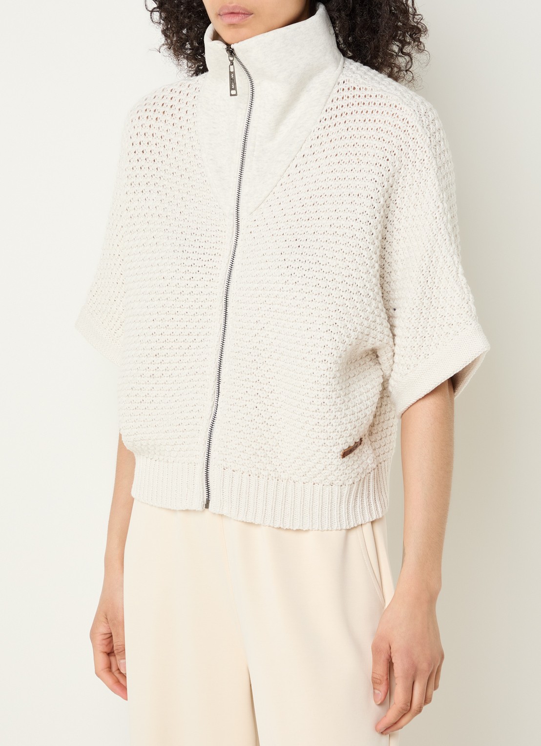 Moscow Tim grofgebreid vest van katoen met opstaande kraag - detail 3 beige