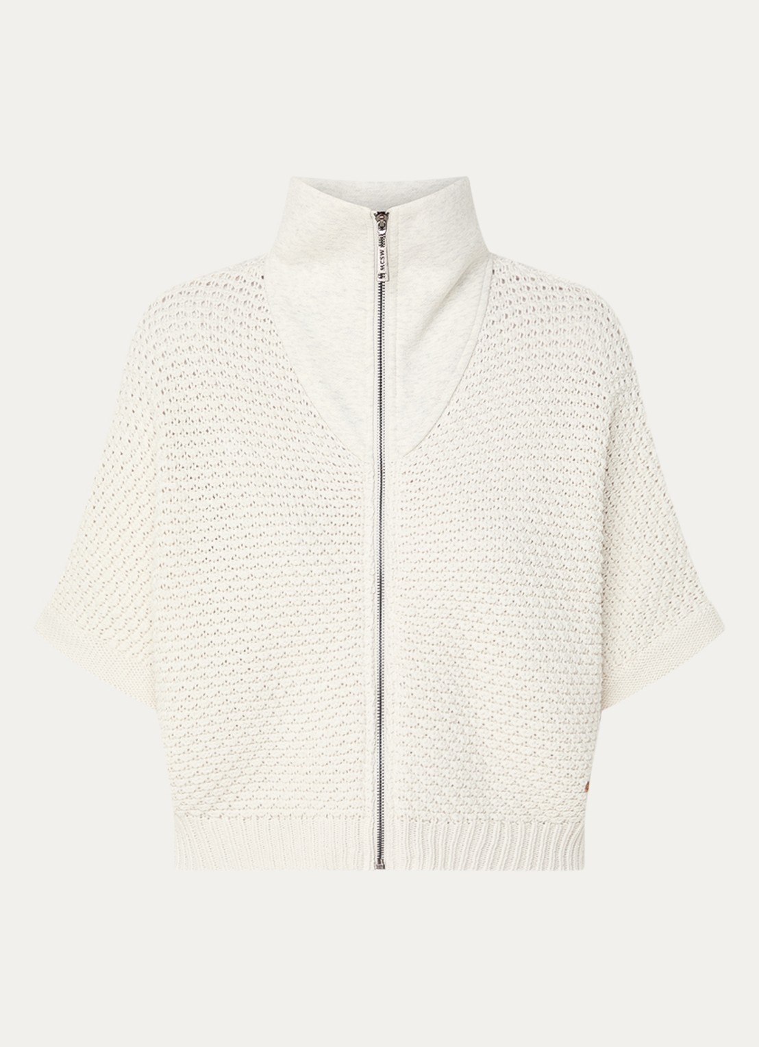 Moscow Tim grofgebreid vest van katoen met opstaande kraag - voorkant beige
