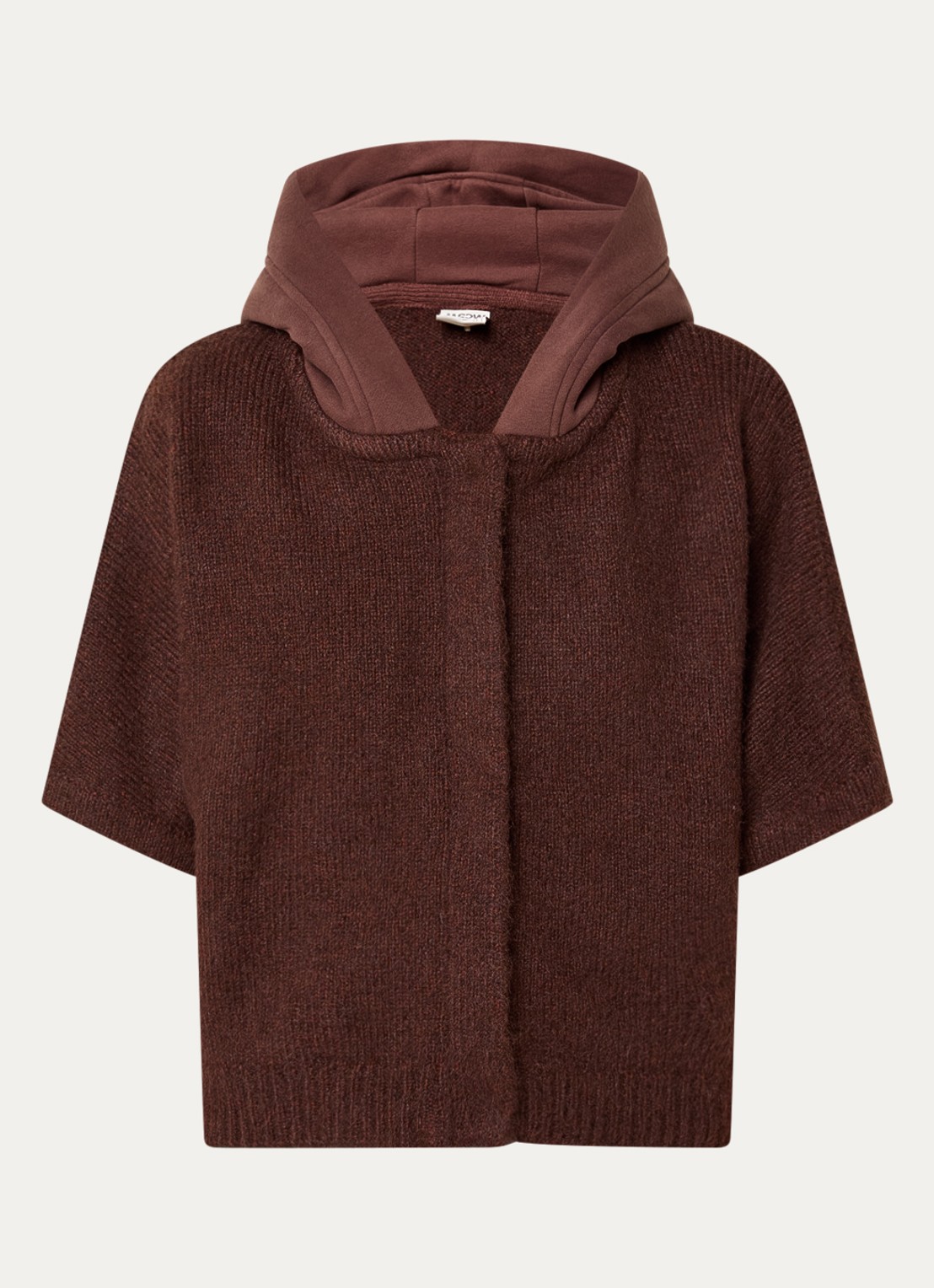 Moscow Timmy fijngebreid vest in wolblend met capuchon - voorkant roodbruin