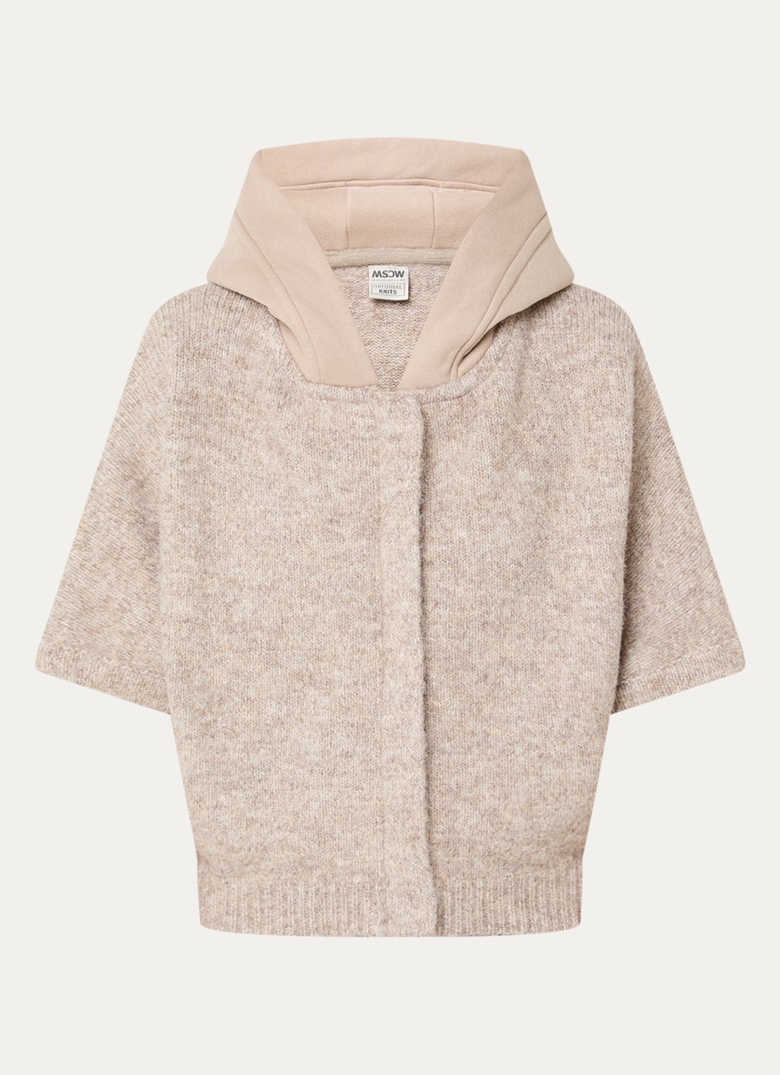 Moscow Timmy fijngebreid vest in wolblend met capuchon - voorkant beige