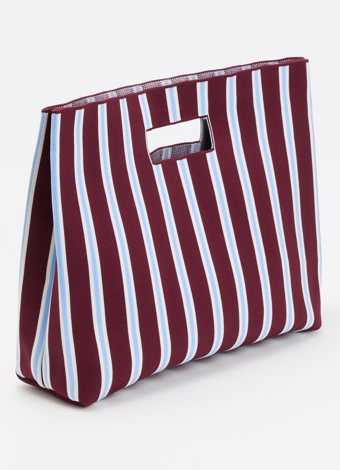 MOSJ Atelier Baia Everything Bucket shopper met streepprint en uitneembaar etui - achterkant bordeauxrood