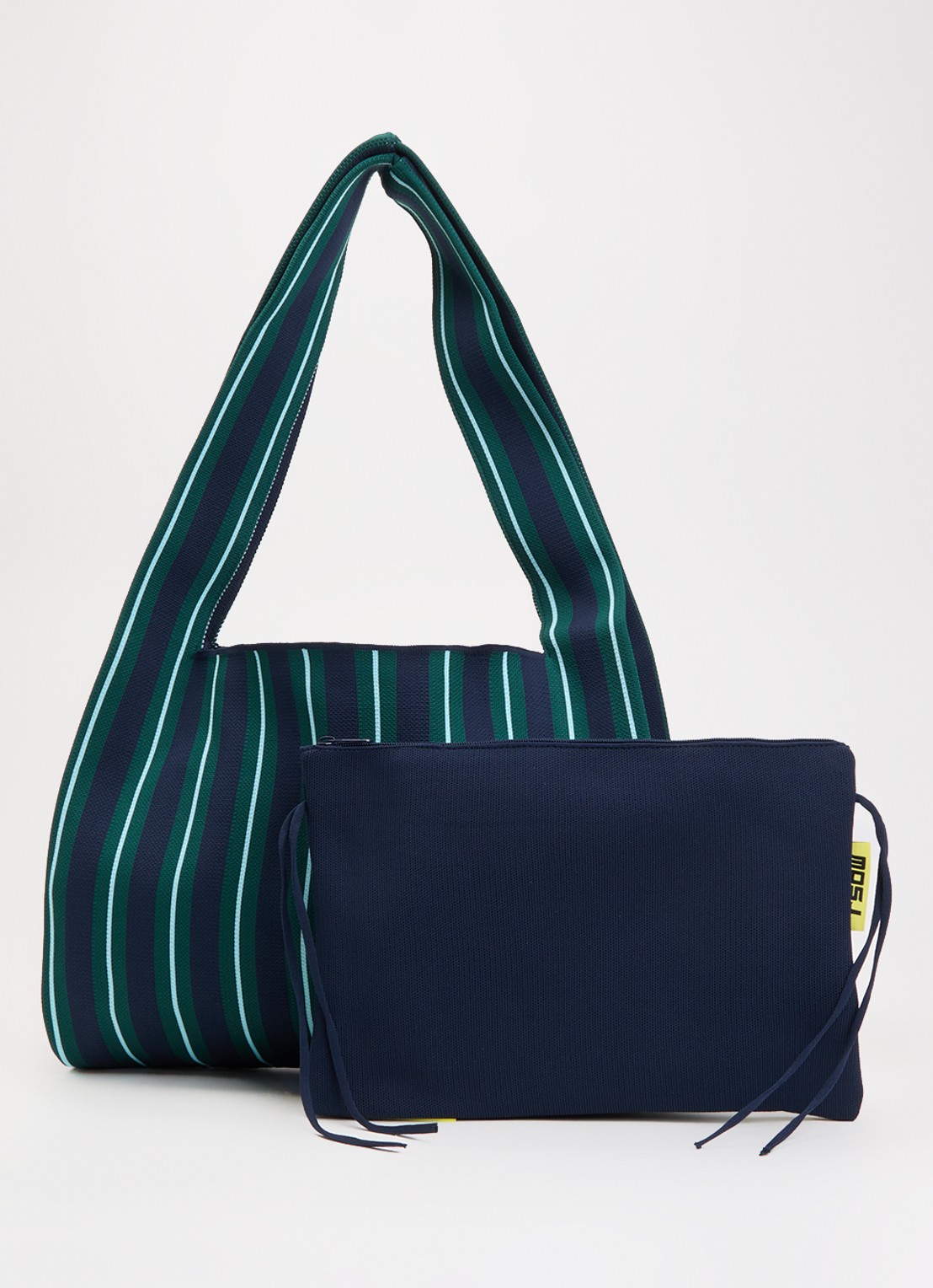 MOSJ Atelier Juno Boxer crossbodytas met streepprint en uitneembaar etui - voorkant 4 groen