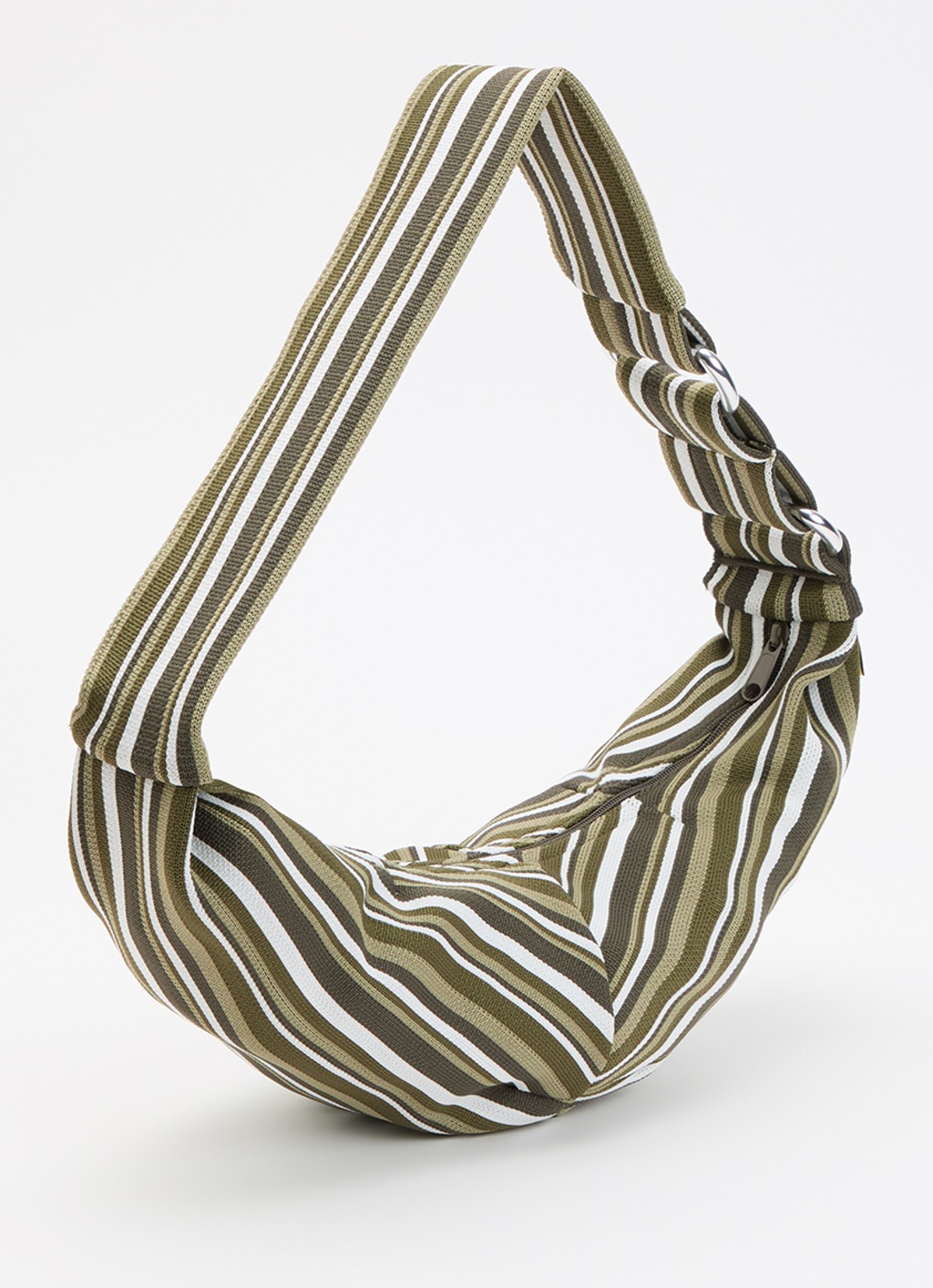 MOSJ Atelier Little Camo City crossbodytas met streepprint en verstelbare schouderriem - achterkant mosgroen