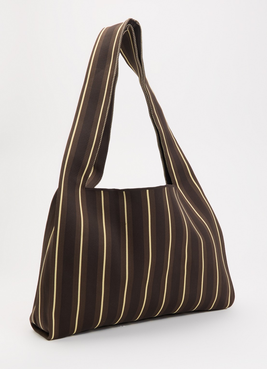 MOSJ Atelier Mocha Boxer shopper met streepprint en uiteembaar etui - achterkant donkerbruin