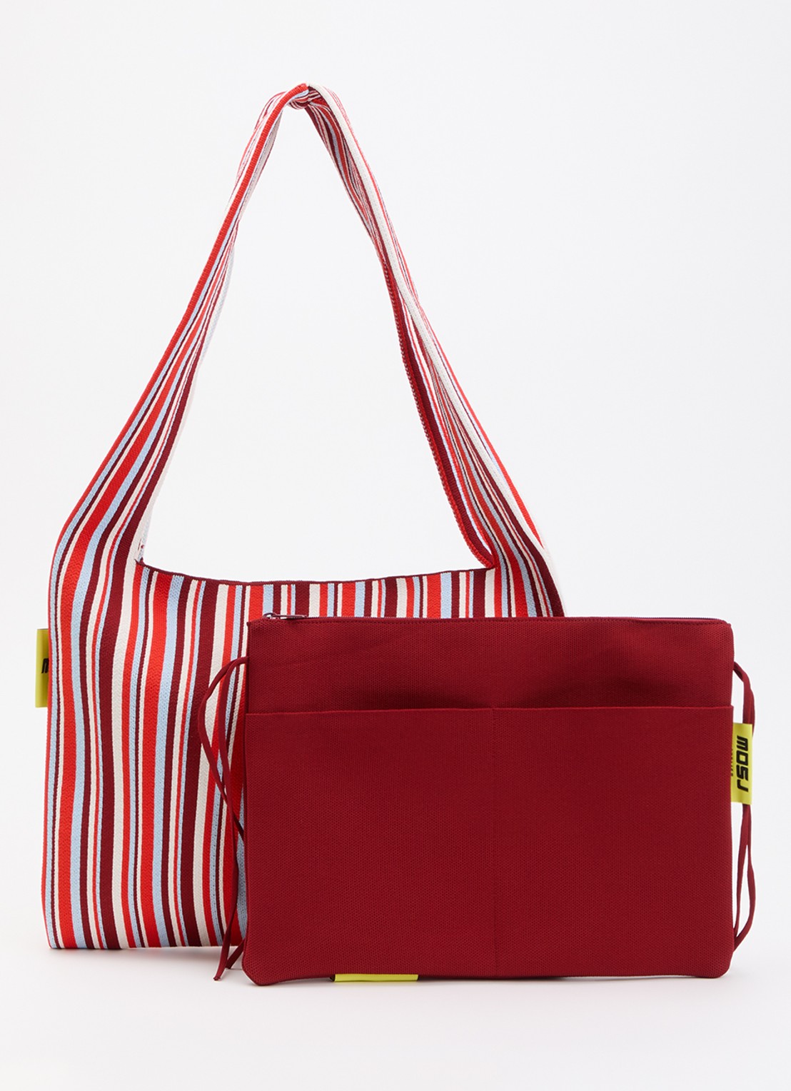 MOSJ Atelier The Ruby Boxer crossbodytas met streepprint en uitneembaar etui - voorkant 5 bordeauxrood
