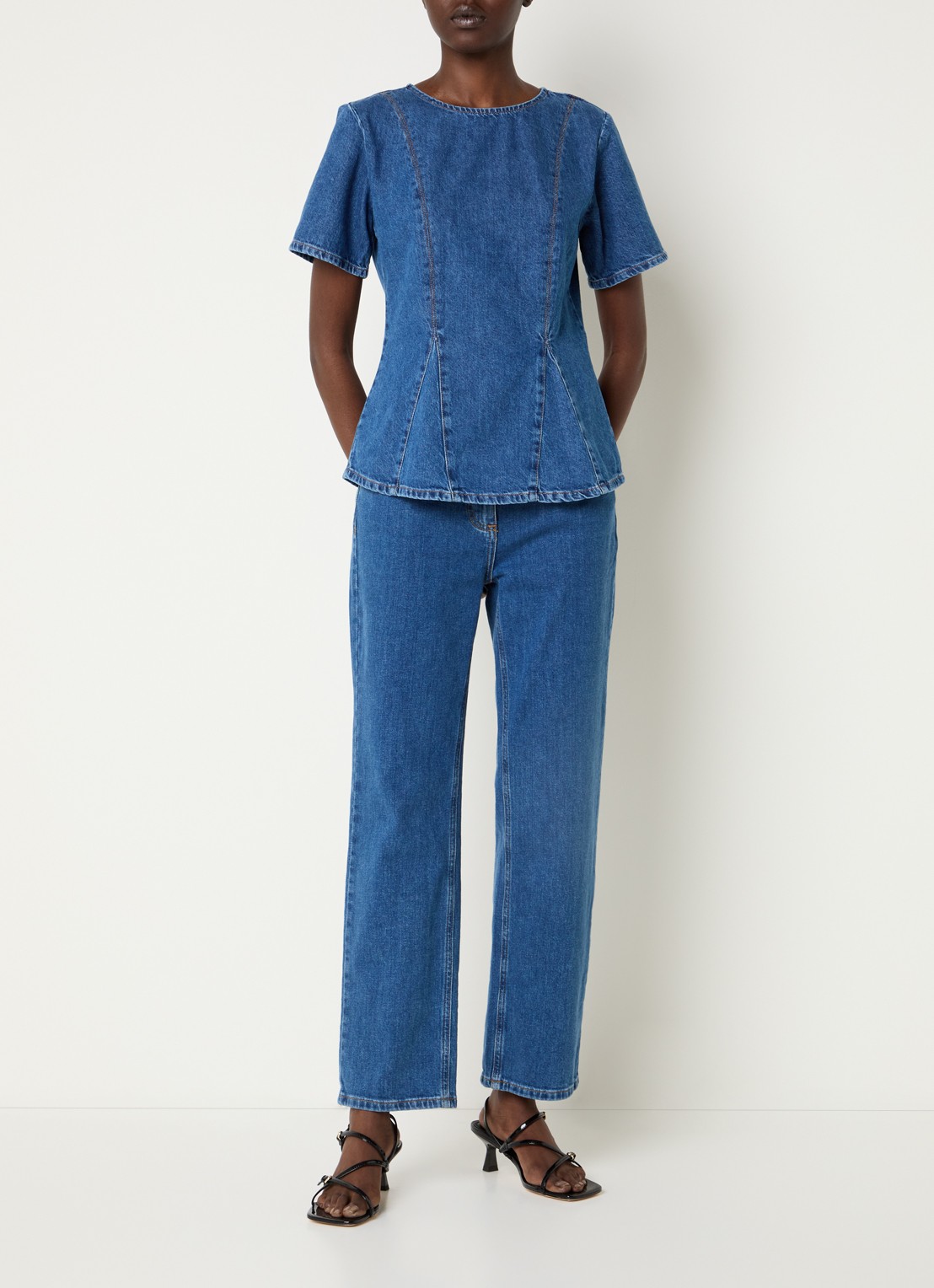 MSCH Copenhagen Alena top van chambray  - voorkant 2 indigo