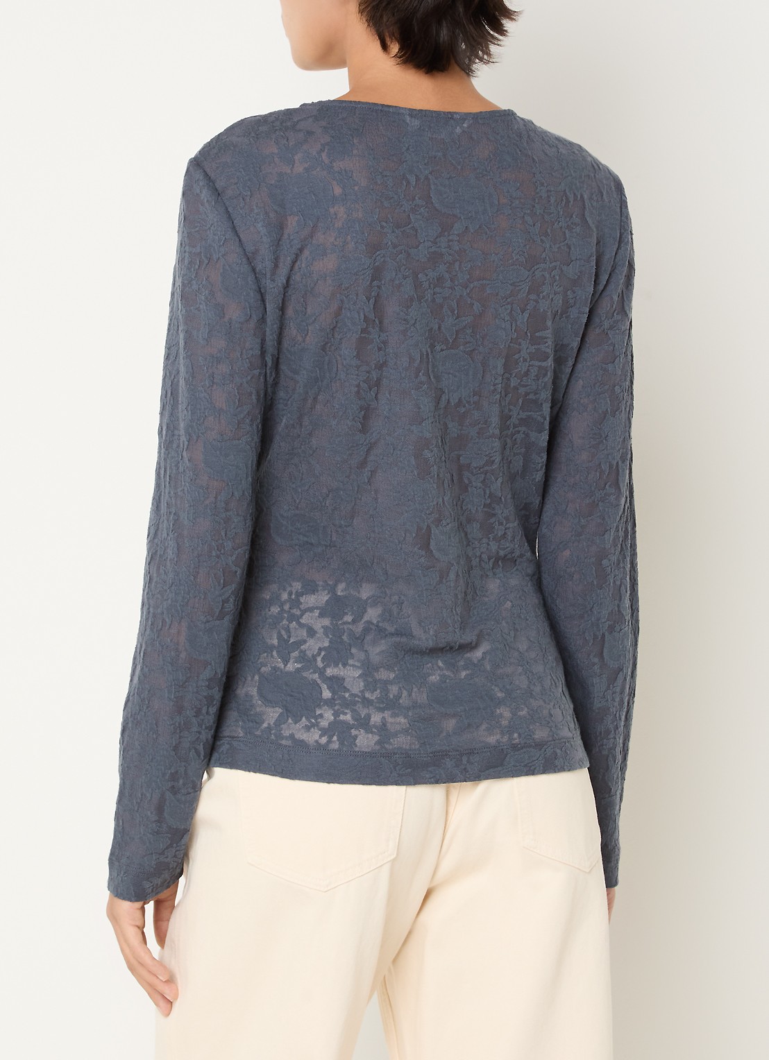 MSCH Copenhagen Brigetta top met bloemenprint - achterkant staalblauw
