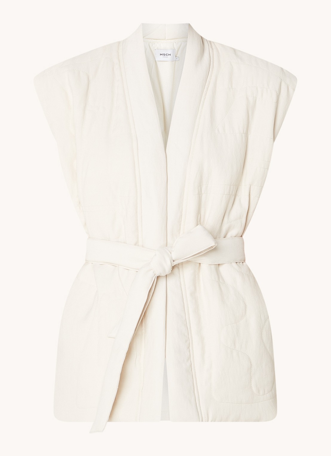 MSCH Copenhagen Edelmira gilet met strikceintuur - voorkant 3 creme