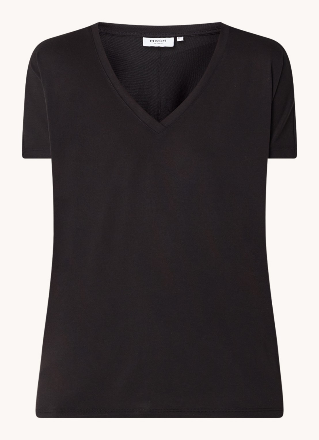 MSCH Copenhagen Fenya T-shirt met V-hals en stretch - voorkant 2 zwart