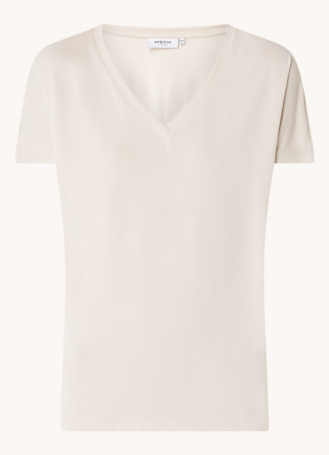 MSCH Copenhagen Fenya T-shirt met V-hals en stretch - voorkant 3 beige