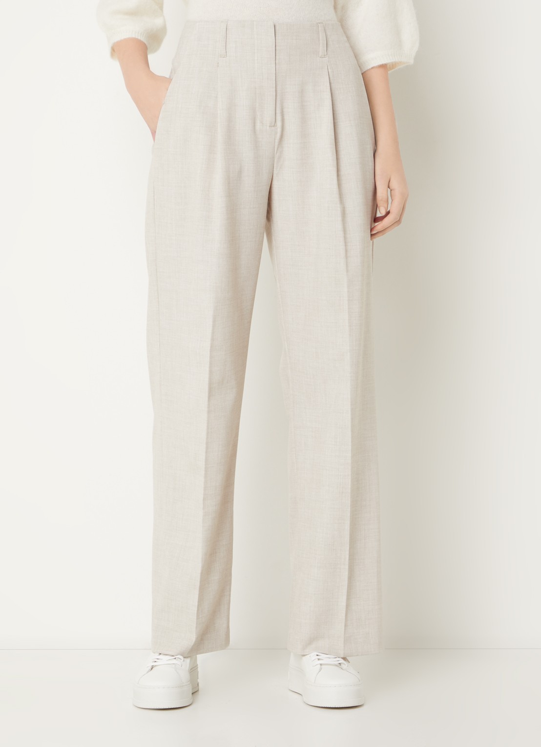 MSCH Copenhagen High waist straight fit pantalon met gemêleerd dessin - detail beige