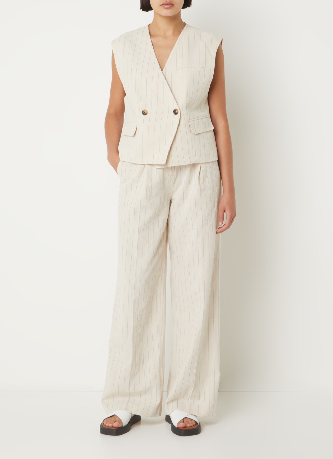 MSCH Copenhagen Jonalyn gilet in linnenblend met klepzakken - voorkant 2 multicolor