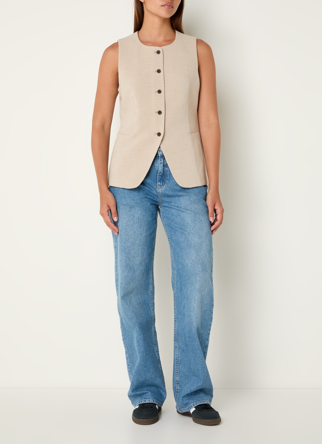 MSCH Copenhagen Mirabelle gilet met ceintuur - voorkant 3 beige