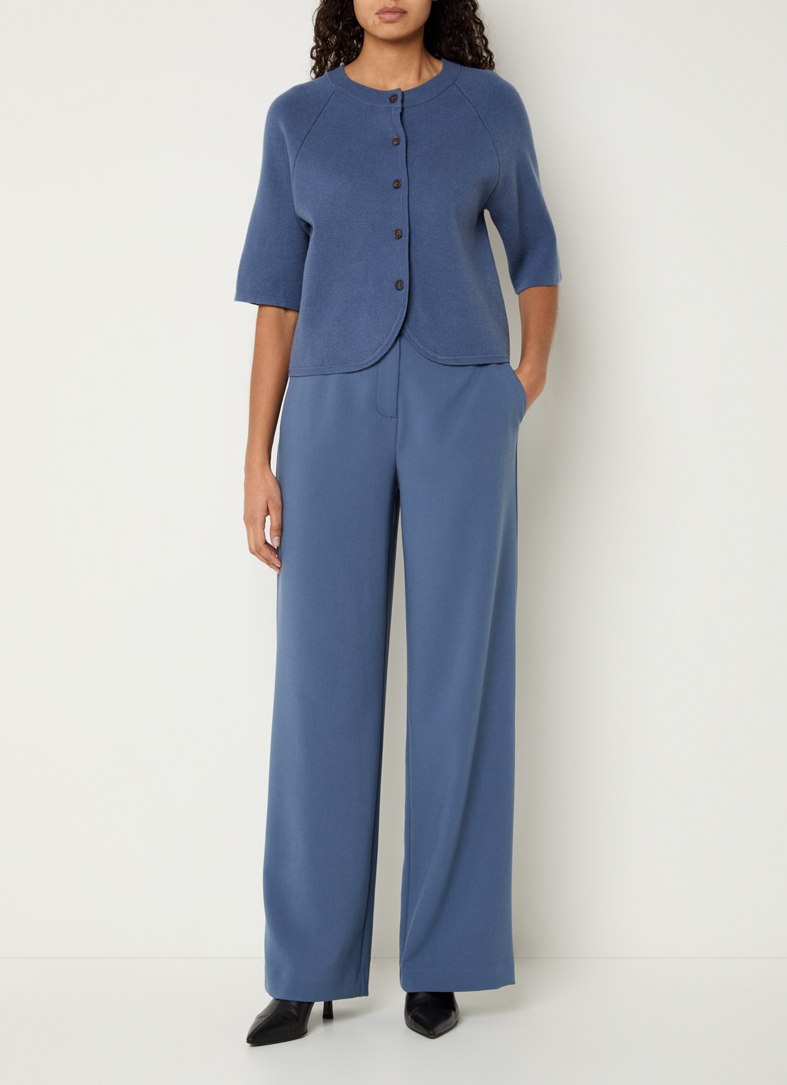 MSCH Copenhagen MSCHAubree fijngebreid vest met ronde hals - voorkant 3 blauw
