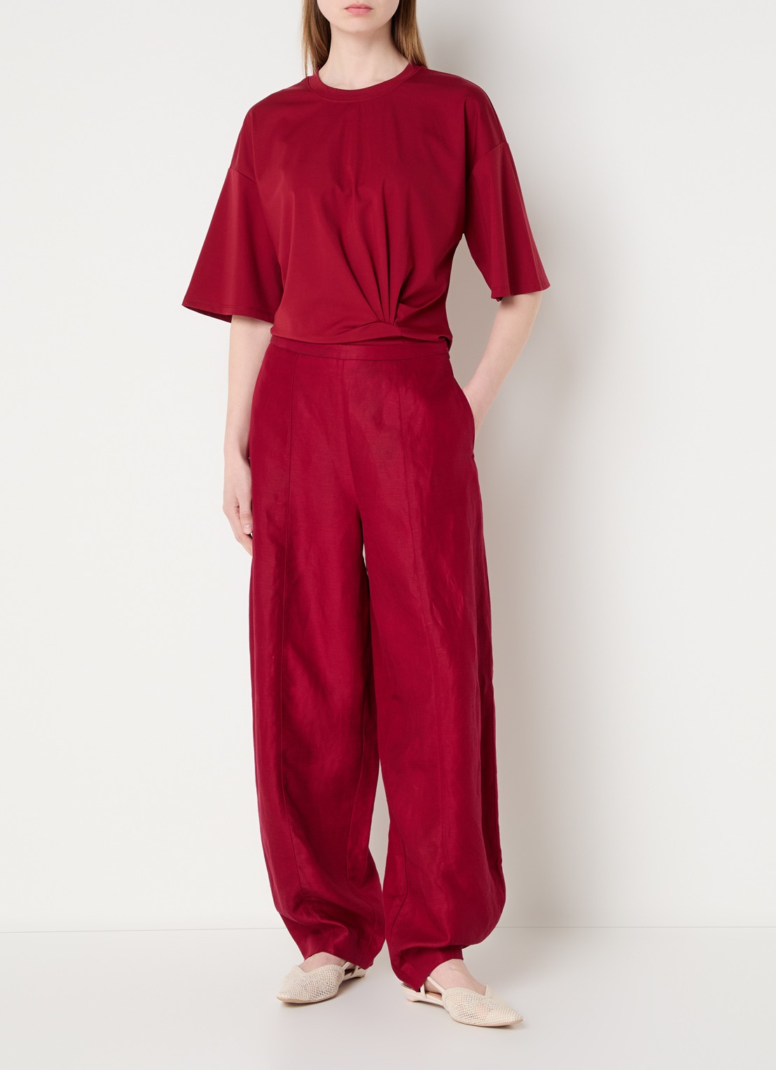 MSCH Copenhagen MSCHBreanne T-shirt met plooidetail - voorkant 4 donkerrood