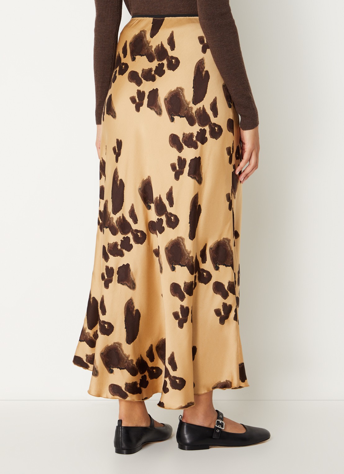 MSCH Copenhagen MSCHClarette Irida maxi rok van zijde met panterprint - achterkant camel