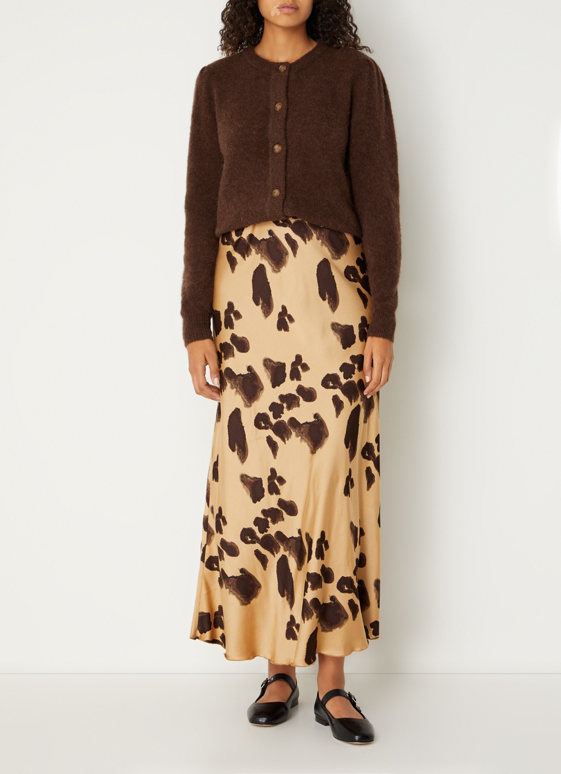 MSCH Copenhagen MSCHClarette Irida maxi rok van zijde met panterprint - voorkant 4 camel